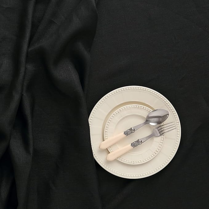 Solino Home Black Linen Tablecloth 52 x 52 Inch - 100% Pure Linen Square Table Throw - Fete, Machine Washable Table Cloth for Fall, Autumn, Winter, Thanksgiving, Christmas, Holiday