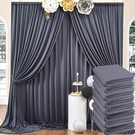 40ftx10ft Wrinkle Free Charcoal Backdrop Curtains for Parties, 8 Panels 5x10ft Silky Polyester Photo Backdrop Drapes for Wedding Birthday Photography Background Backdrop Stand