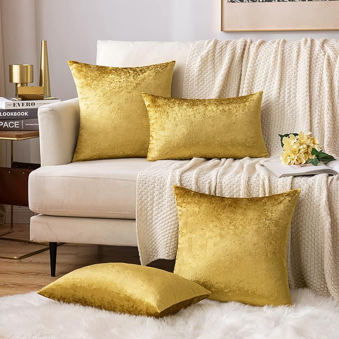 MIULEE Pack of 2 Velvet Soft Solid Decorative Square Throw Pillow Covers Set Fall Cushion Cases for Sofa Bedroom Couch 16 x 16 Inch Golden