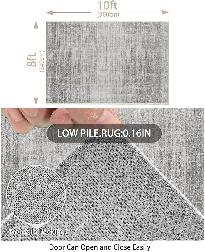 Enkor Area Rugs 8x10 Washable Non Slip Abstract Soft Rugs for Living Room Bedroom, Modern Mat for Kitchen Entryway Light Grey