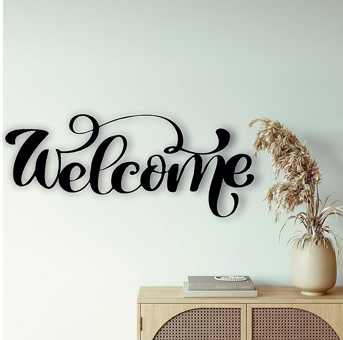 DEKADRON Metal Wall Art, Metal Welcome Sign, Metal Wall Decor Home Decoration Living Room Entryway Décor, Indoor and Outdoor (25" W x 10" H / 60x25cm)