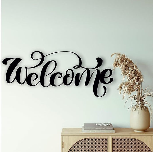DEKADRON Metal Wall Art, Metal Welcome Sign, Metal Wall Decor Home Decoration Living Room Entryway Décor, Indoor and Outdoor (25" W x 10" H / 60x25cm)