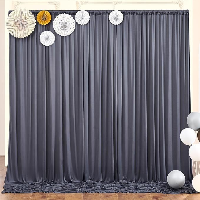 40ftx10ft Wrinkle Free Charcoal Backdrop Curtains for Parties, 8 Panels 5x10ft Silky Polyester Photo Backdrop Drapes for Wedding Birthday Photography Background Backdrop Stand