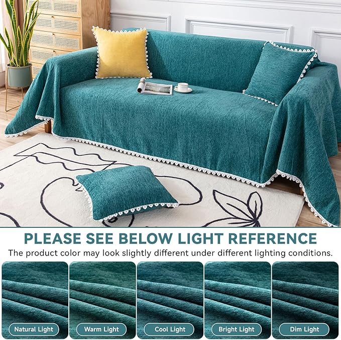 VClife Farmhouse Couch Cover for Sofa Soft Chenille Turquoise Sofa Cover Furniture Protector - Washable Home Sofa Slipcover for 2 Cushion Couch Sofa (71"X118") Gift for Christmas Thanksgiving Wedding