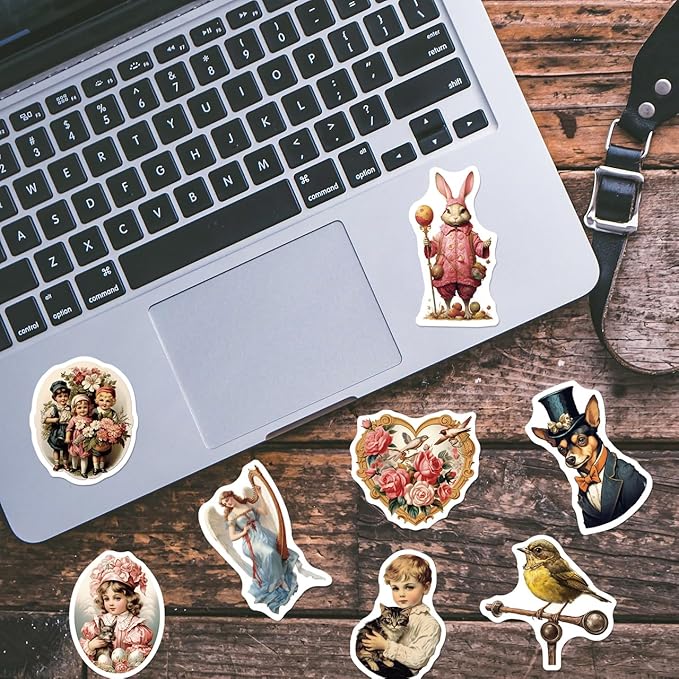 Yoksas 50Pcs Vintage Victorian Stickers - Waterproof Vinyl Old Antique Art Stickers for Laptops,Water Bottles,Scrapbooking,Journals