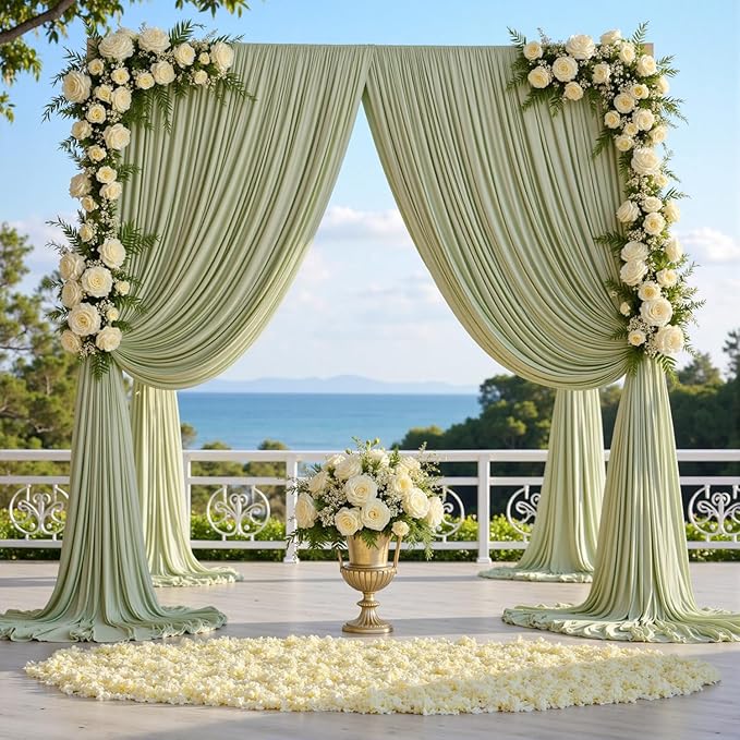 50ftx10ft Wrinkle Free Sage Green Backdrop Curtains for Parties, Polyester Green Photo Backdrop Drapes 10 Panels 5x10ft for Wedding Birthday Baby Shower Photography Background