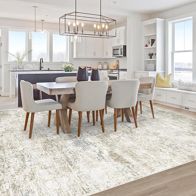 8x10 Washable Area Rug for Living Room: Modern Abstract Rugs Soft Non-Slip Low-Pile Indoor Floor Carpet for Bedroom, Dining Room, Nursery (BeigeBrownBlue, 8'x10')