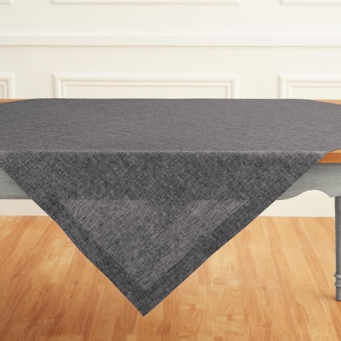 Solino Home Linen Cloth Tablecloth 52 x 52 Inch - 100% Pure Linen Chambray Black Square Tablecloth - Athena, Machine Washable Table Throw for Fall, Autumn, Winter, Thanksgiving, Holiday
