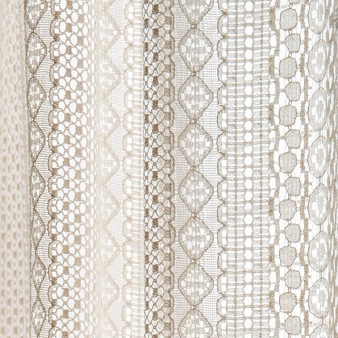 Sutuo Home Beige Boho Lace Sheer Curtains 84 inches Long,Crochet Macrame Semi-Sheer Bohemian Drape with Tassels, Cream Farmhouse Window Curtains for Living Room & Bedroom, 1 Panel 59" W,Rod Pocket