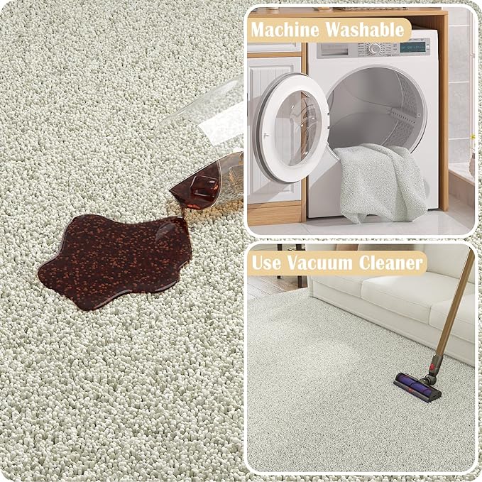 jinchan Solid Plush Area Rug 2x3 Performance Shaggy Washable Rug Indoor Entryway Doormat Soft Modern Faux Wool Cozy Non Slip Carpet for Living Room Kid Room Bedroom Nursery Ivory