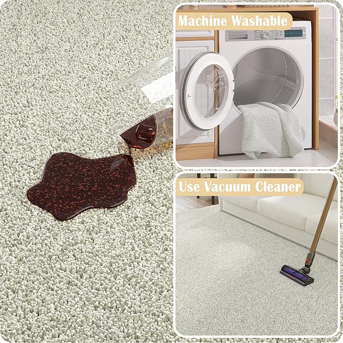 jinchan Solid Plush Area Rug 4x6 Performance Shaggy Washable Rug Indoor Soft Modern Faux Wool Cozy Non Slip Carpet for Living Room Kids Room Bedroom Dining Room Nursery Ivory