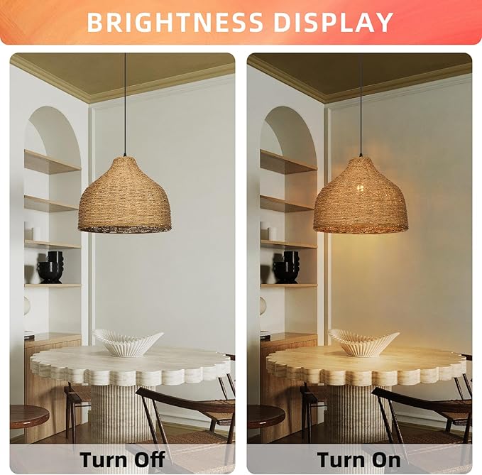 Arturesthome 1 Light Rattan Pendant Light,15.7" Wicker Chandelier Woven Rustic Pendant Lighing Rattan Chandelier for Dining Room Kitchen Island Entryway