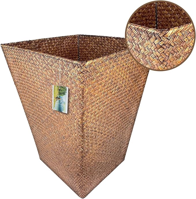 Taper Seagrass Planter - 20-Inch Tall Large Tree Planter - Handwoven Natural Square Basket for Indoor & Outdoor Plants - Stylish Decorative Flower Pot for Patio, Garden, and Home