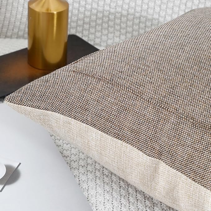 Jepeak 16x16 Inch Burlap Linen Throw Pillow Covers, Pack of 2 Decorative Farmhouse Rustic Neutral Pillow Cases Square Durable Cushion Cover for Sofa Couch Bed Home Decor, Light Coffee+Beige