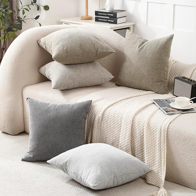 Jepeak 18x18 Inch Decorative Chenille Throw Pillow Covers, Pack of 2 Cozy Concise Pillow Cases Soft Farmhouse Modern Square Cushion Cover for Sofa Couch Bed Home Decor, Camel