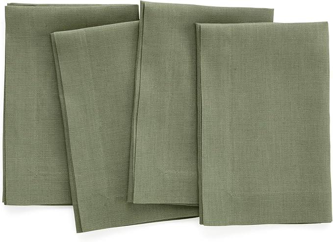 Solino Home Linen Napkins Set of 4-100% Pure Linen Oil Green Dinner Napkins Cloth 20 x 20 Inch for Christmas, New Year - Fete, Handcrafted and Machine Washable