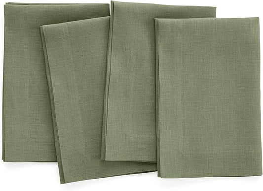 Solino Home Linen Napkins Set of 4-100% Pure Linen Oil Green Dinner Napkins Cloth 20 x 20 Inch for Christmas, New Year - Fete, Handcrafted and Machine Washable