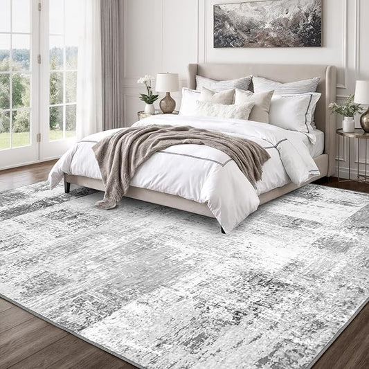 Rugflix 6x9 Area Rugs for Living Room, Washable Rug, Non-Slip, Soft Low Pile Carpet, Stain Resistant, Abstract Rug, Indoor Grey Rug for Bedroom, Dining Room, Home Office