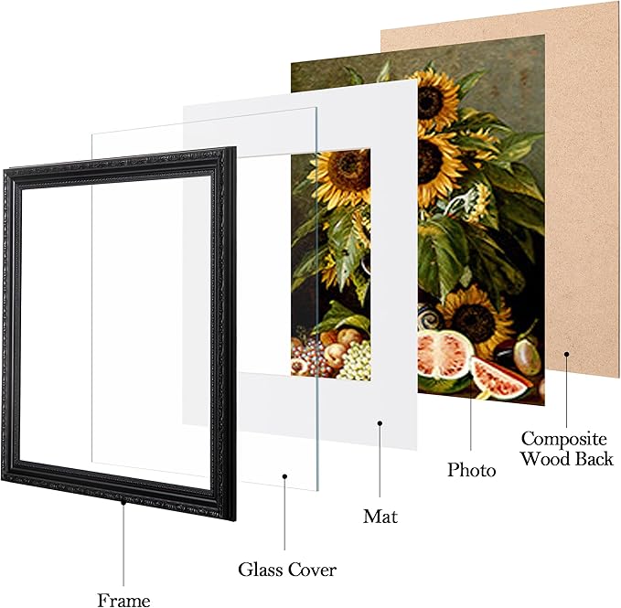 eletecpro 12x12 Picture Frames Set of 2, Vintage Photo Frames with Glass, Ornate Frame 12 x 12 Display 8x8 Photo with Mat or 12x12 without Mat for Home Wall Decor, Black