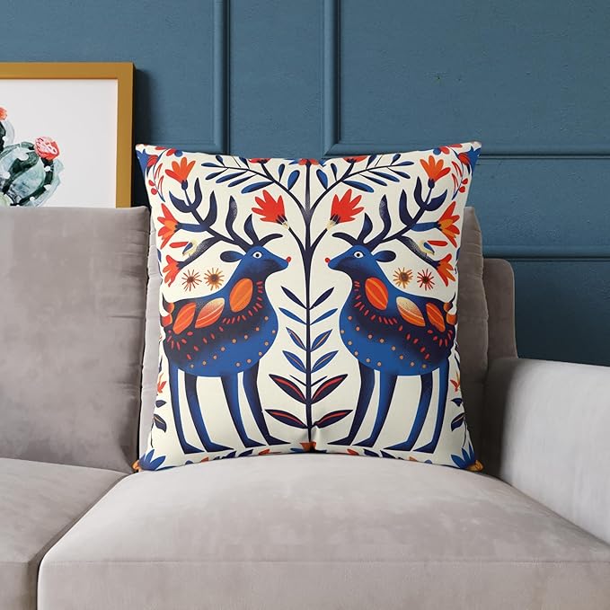 Square Pillow, Scandinavian Folk Art Design, Throw Cushion, Home Decor Accent, Cozy Sofa Pillow, Nordic Decor