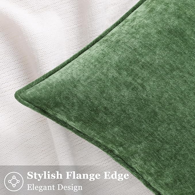decorUhome Christmas Couch Throw Pillow Covers 20x20 Set of 2, Decorative Soft Euro Velvet Neutral Chenille Pillow Covers with Elegant Design for Sofa Bed Living Room Home Decor, Moss Green