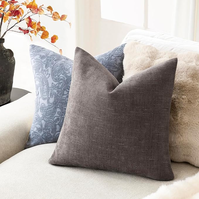 Foindtower Pack of 2 Soft Textured Throw Decorative Pillow Covers Square Accent Solid Cushion Cover Cozy Farmhouse Pillow Case with Zipper for Couch Sofa Bedroom Living Room 20x20 Inch, Charcoal