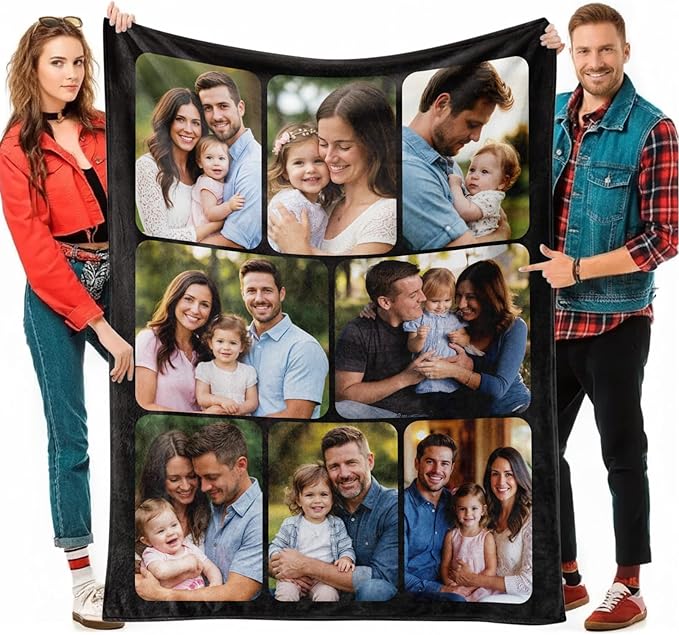 Jecivila Custom Blanket with Picture Text Personalized Photo Flannel Throw Blankets Customized Couple Gifts for Girlfriend Boyfriend Wife Husband on Valentine's Day Birthday