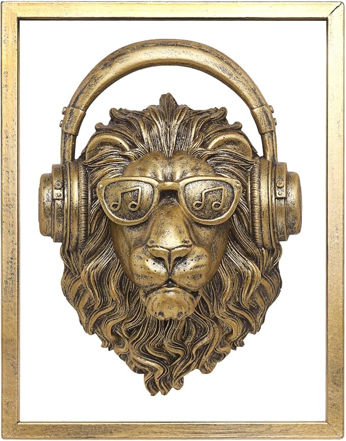Newinhome Animal Heads Wall Decoration Resin Animals Sculptures Head Wall Hanging Decor Gold vintage Wall Sculpture for Living Room Bedroom Office(Lion)