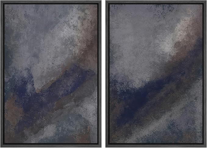 SIGNWIN Framed Canvas Print Wall Art Set Midnight Slate Abstract Blue and Gray Brushstroke Zen Bohemian for Living Room, Bedroom, Office - 24"x36"x2 BLACK