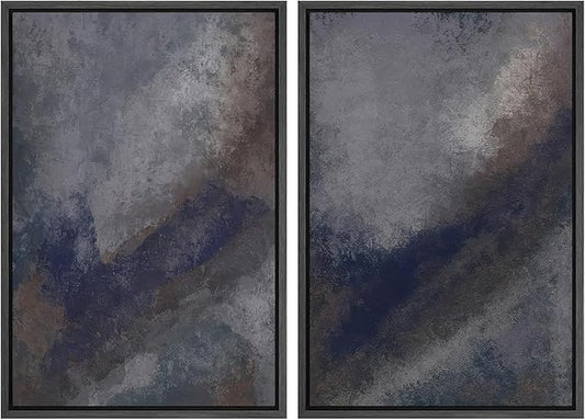 SIGNWIN Framed Canvas Print Wall Art Set Midnight Slate Abstract Blue and Gray Brushstroke Zen Bohemian for Living Room, Bedroom, Office - 24"x36"x2 BLACK