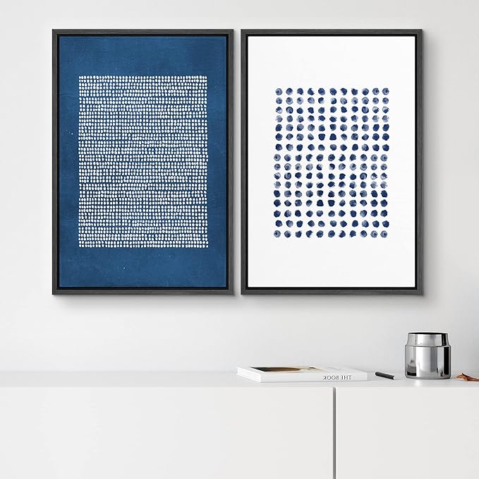 SIGNWIN Framed Canvas Print Wall Art Set Navy Blue White Geometric Dot Collage Abstract Shape Illustration Modern Art Decorative Nordic Multicolor for Living Room, Bedroom, Office - 24"x36"x2 Black