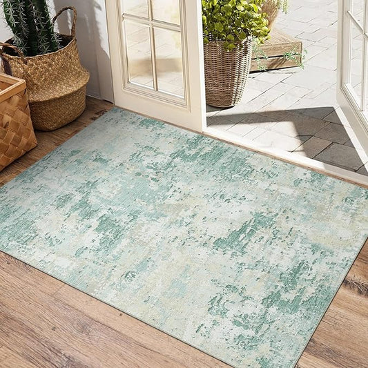 Modern Abstract 2x3 Area Rug Non Slip Non Shedding Low Pile Stain Resistant Rug for Entryway Kitchen Bedroom,Green