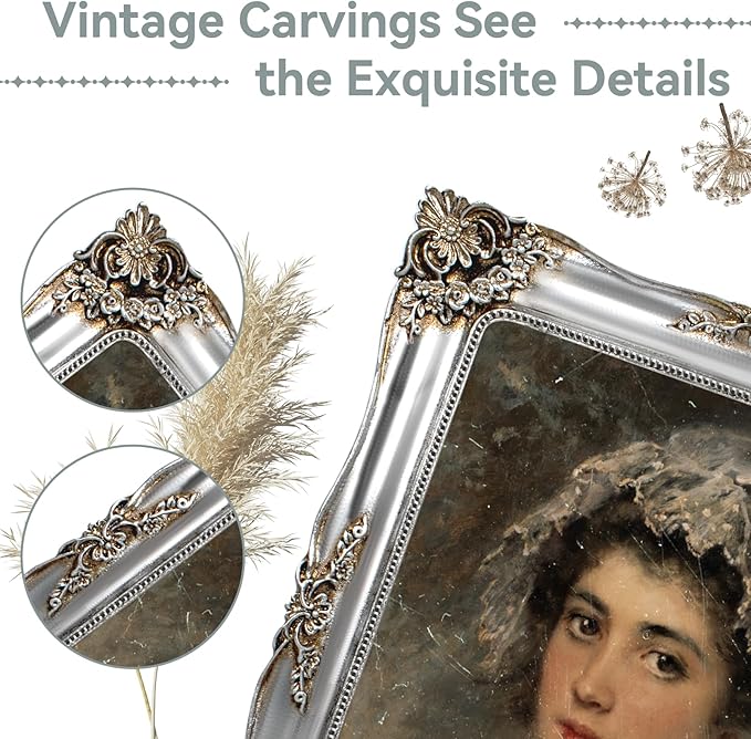 Silver Picture Frame 8x10 Vintage Victorian Picture Frames Antique Gothic Baroque Ornate for Wall or Tabletop Display, Fits 8x10 or 5x7 Photo with Mat