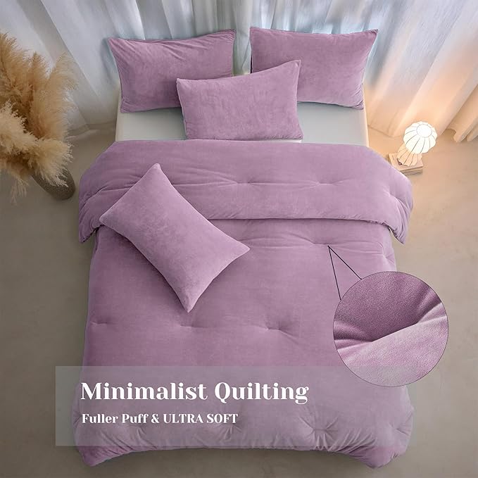 Velvet Comforter Set Twin Size, Light Purple Fluffy Velvet 3 Piece, Soft Breathable Luxury Winter Warm Bedding Sets, with 1 Cozy Comforter, 2 Pillow Shams (Lavendar)