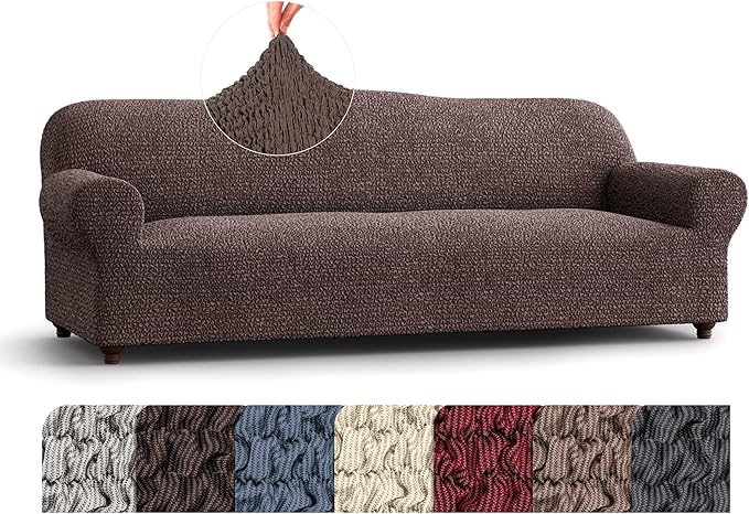 PAULATO BY GA.I.CO. Sofa Slipcover - Stretch Couch Cover - Stylish Cushion Sofa Cover - 1-Piece Form Fit Washable Protector for Pet - Mille Righe Collection - Brown