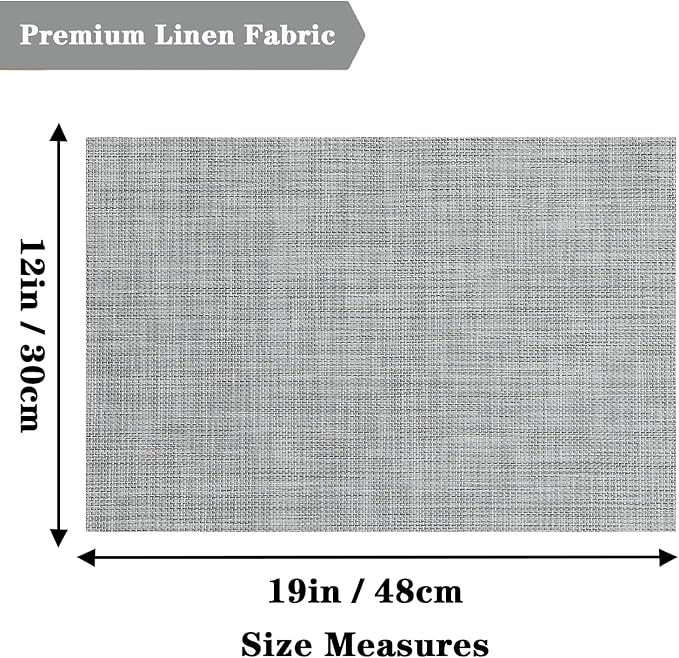 Grey Placemats Set of 2 - Heat Resistant Non-Slip Place mats for Dining Table, Washable Durable PVC Vinyl Woven Table Mats (Grey, 2)