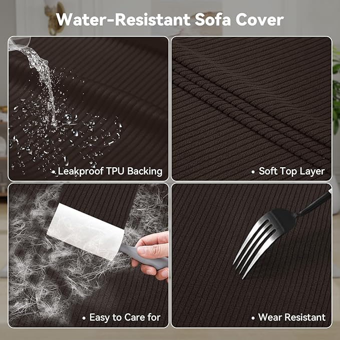 Waterproof Chair Cover with Arms 2-Piece Set Striped Slipcover for 1 Separate T Cushion Couch - TPU Fabric Armchair Covers Leakproof Couch Protector for Kids, Pets(Chair, Coffee)