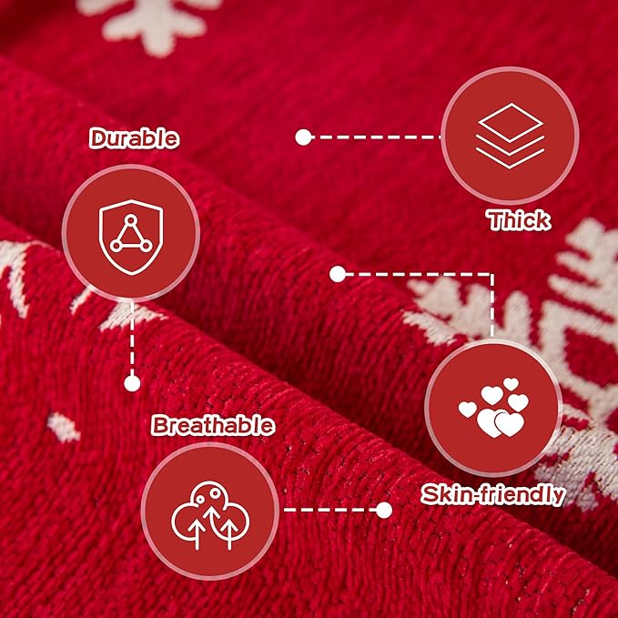 MEETSKY Christmas Couch Cover for Sectional Sofa, Chenille Loveseat Red Sofa Covers Washable for Pet Friendly Snowflake Christmas Tree Decorative Couch Covers, 71" x 102"