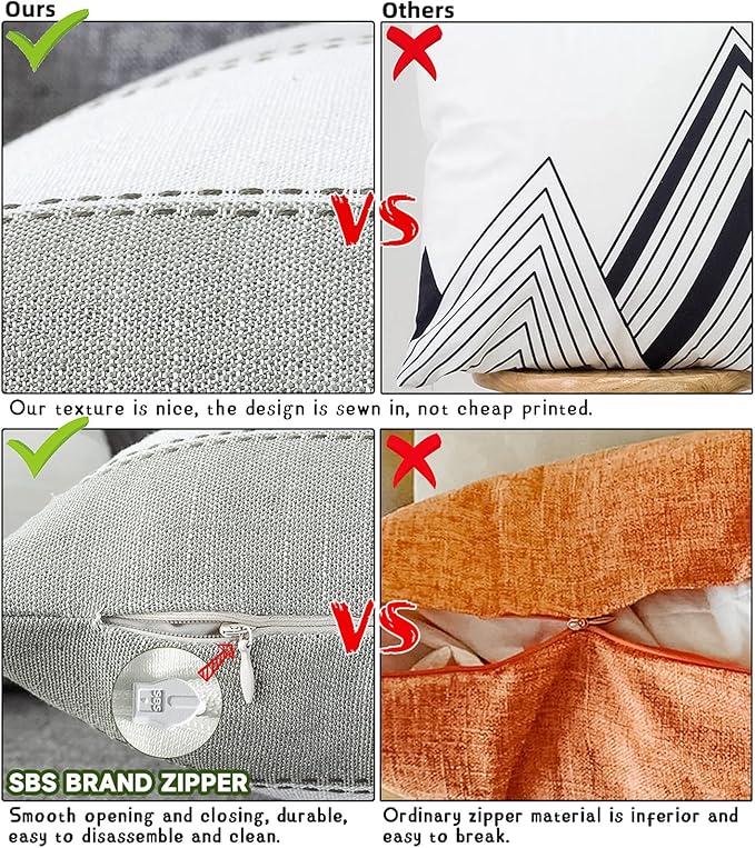 AmHoo Pack of 2 Farmhouse Stripe Check Throw Pillow Covers Set Case Cotton Linen Decorative Pillowcases Cushion Cover for Couch Bench Sofa 18x18Inch Dark Grey Beige