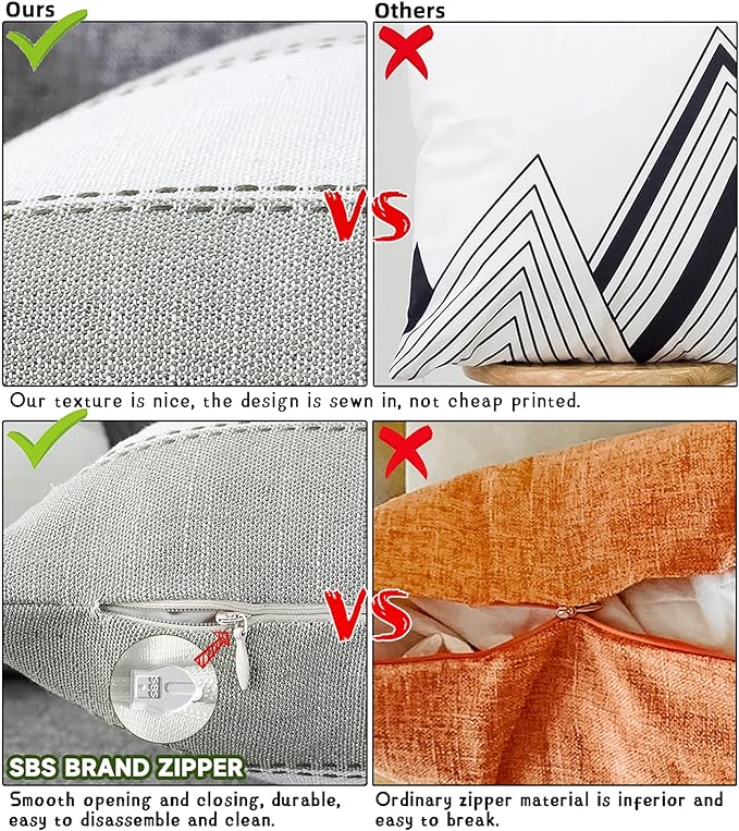 AmHoo Pack of 2 Farmhouse Stripe Check Throw Pillow Covers Set Case Cotton Linen Decorative Pillowcases Cushion Cover for Couch Bench Sofa 20x20Inch Light Grey Beige