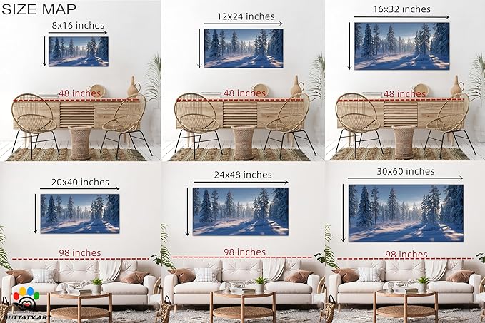 GUTTATY Christmas Winter Scene Canvas Wall Art, Snowy Forest Wall Decor, Serene Pine Tree Canvas Painting, Peaceful Pictures for Living Room, Bedroom, Office, Holiday Decoration, 60x30 Inch