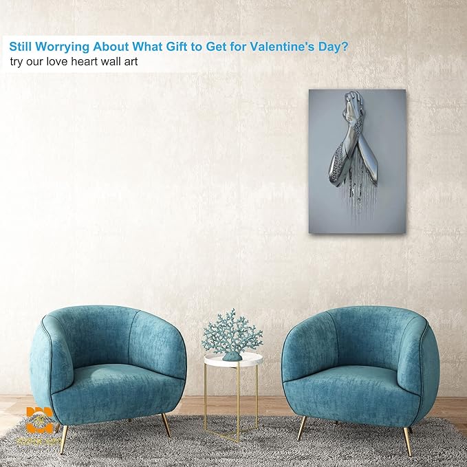 3D Wall Art Decor Artwork - 3D Metal Effect Wall Art hands clasped for Modern Wall Art, Large Wall Art for Bedroom Dercorations Framed 24”x36”x1Pcs