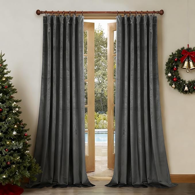 StangH Velvet Curtains 108 Inches Long - Luxury Grey Blackout Curtains for Living Room Large Window Thermal Insulated Panels for Bedroom French Door, W52 x L108 Each Panel, 2 Pieces