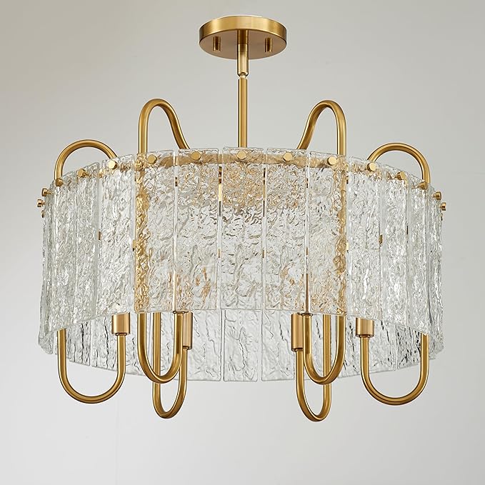 Shrine Lighting Gold Chandeliers, Modern Luxury Style, Perfect Glass Chandeliers for Living Space, D23.4'' × H19.5'', 6 x E12 Sockets, Glass Shade & Brass Finish Frame