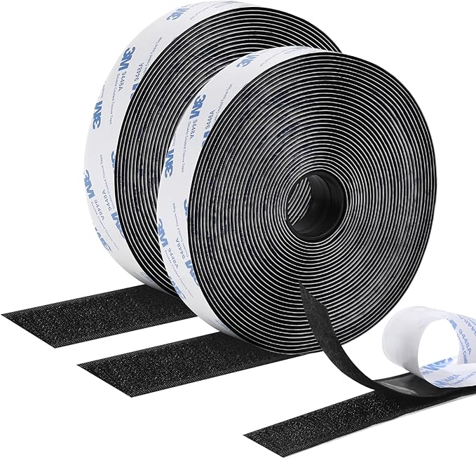 26Feet Hook and Loop Tape Sticky Back Fastener Roll, Nylon Self Adhesive Heavy Duty Strips Fastener for Home Office School Car and Crafting Organization (1, Black-3m, 26ft x 1in)