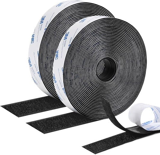26Feet Hook and Loop Tape Sticky Back Fastener Roll, Nylon Self Adhesive Heavy Duty Strips Fastener for Home Office School Car and Crafting Organization (1, Black-3m, 26ft x 1in)