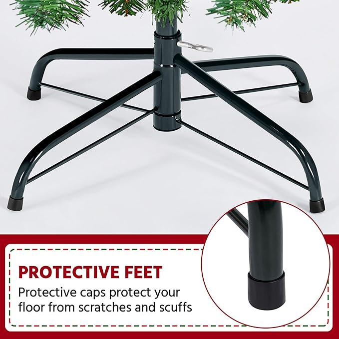 Yaheetech 7.5ft Pre-lit Frosted Artificial Hinged Christmas Tree with 1398 Flocked PVC Tips,88 Pine Cones,88 Holly Berries & 500 Warm White Lights,Foldable Stand,Green
