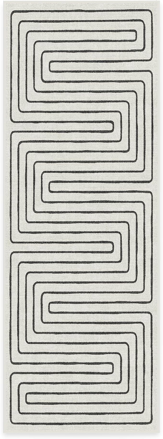RUGGABLE x Jonathan Adler Machine Washable Modern Runner Rug – Labyrinth Black/Ivory 2.5x7, Stain-Resistant, Non-Slip – Washable Rug for Hallway, Entryway, Living Room & Kitchen–with Cushioned Pad