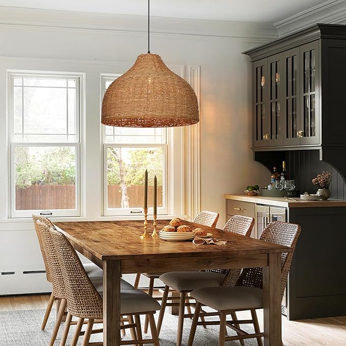 Arturesthome 19.56" Boho Chandelier Light Fixture for Kitchen,Woven Farmhouse Chandelier Ceiling Hanging Light for Living Room,Bedroom,Foyer