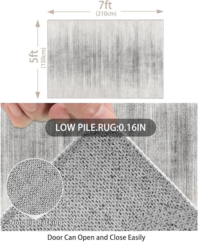 Enkor Area Rugs 5x7 Washable Non Slip Abstract Soft Rugs for Living Room Bedroom, Modern Mat for Kitchen Entryway White & Grey